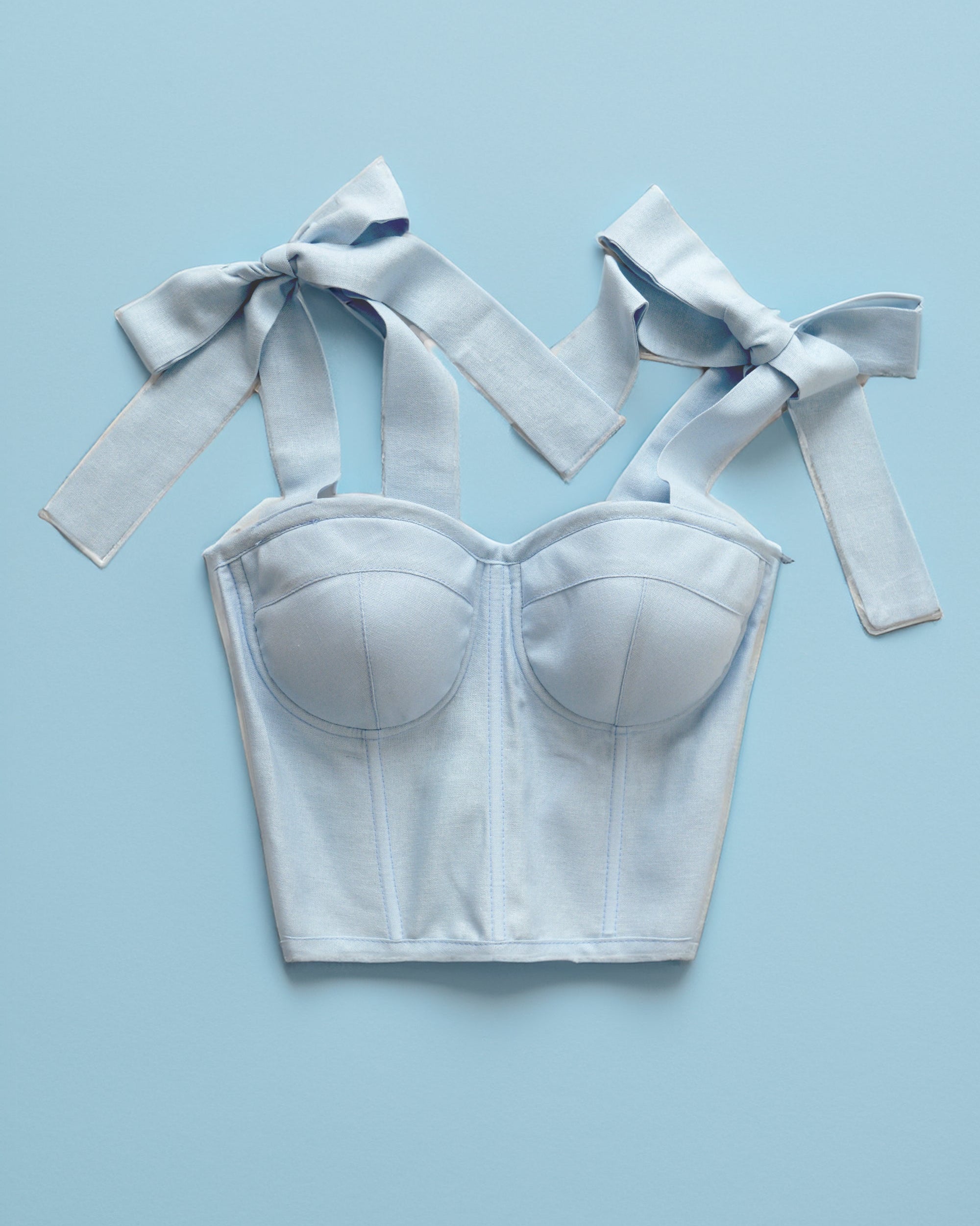LINEN WITH A BOW BABY BLUE CORSET