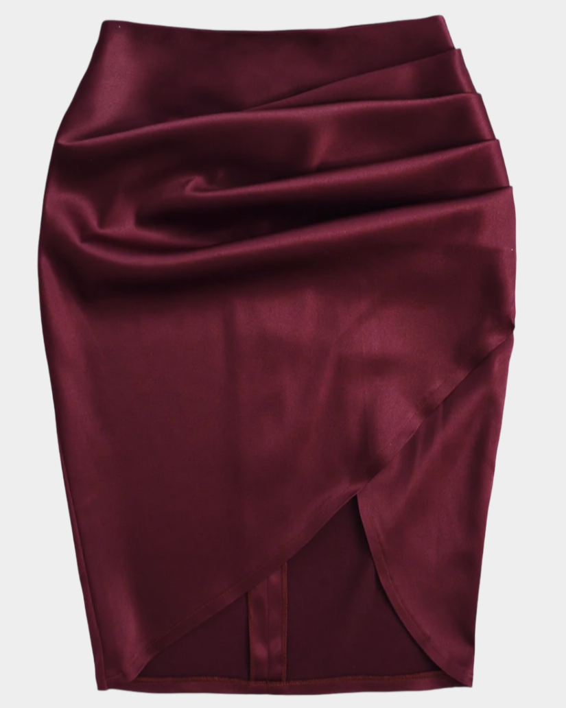 PASSIONATE TOUCH BURGUNDY SATINATED SKIRT