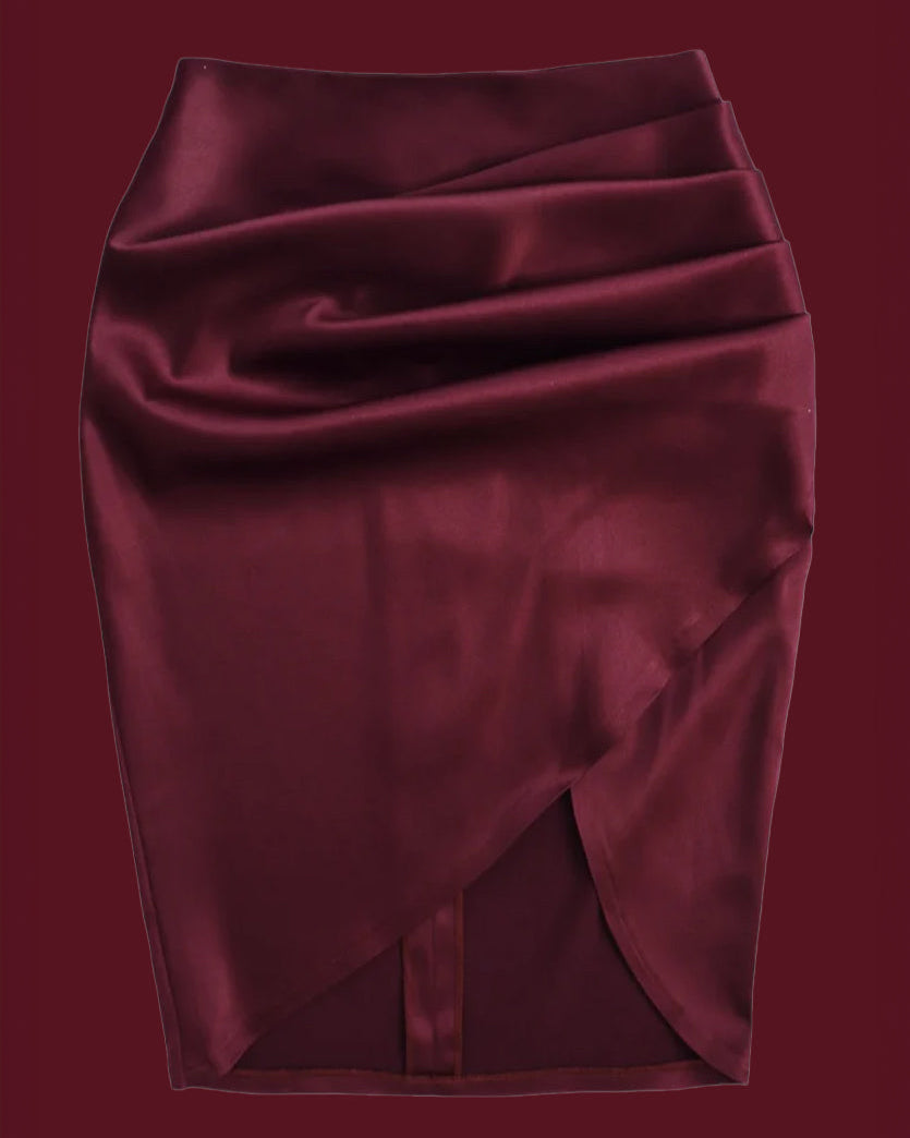 PASSIONATE TOUCH BURGUNDY SATINATED SKIRT