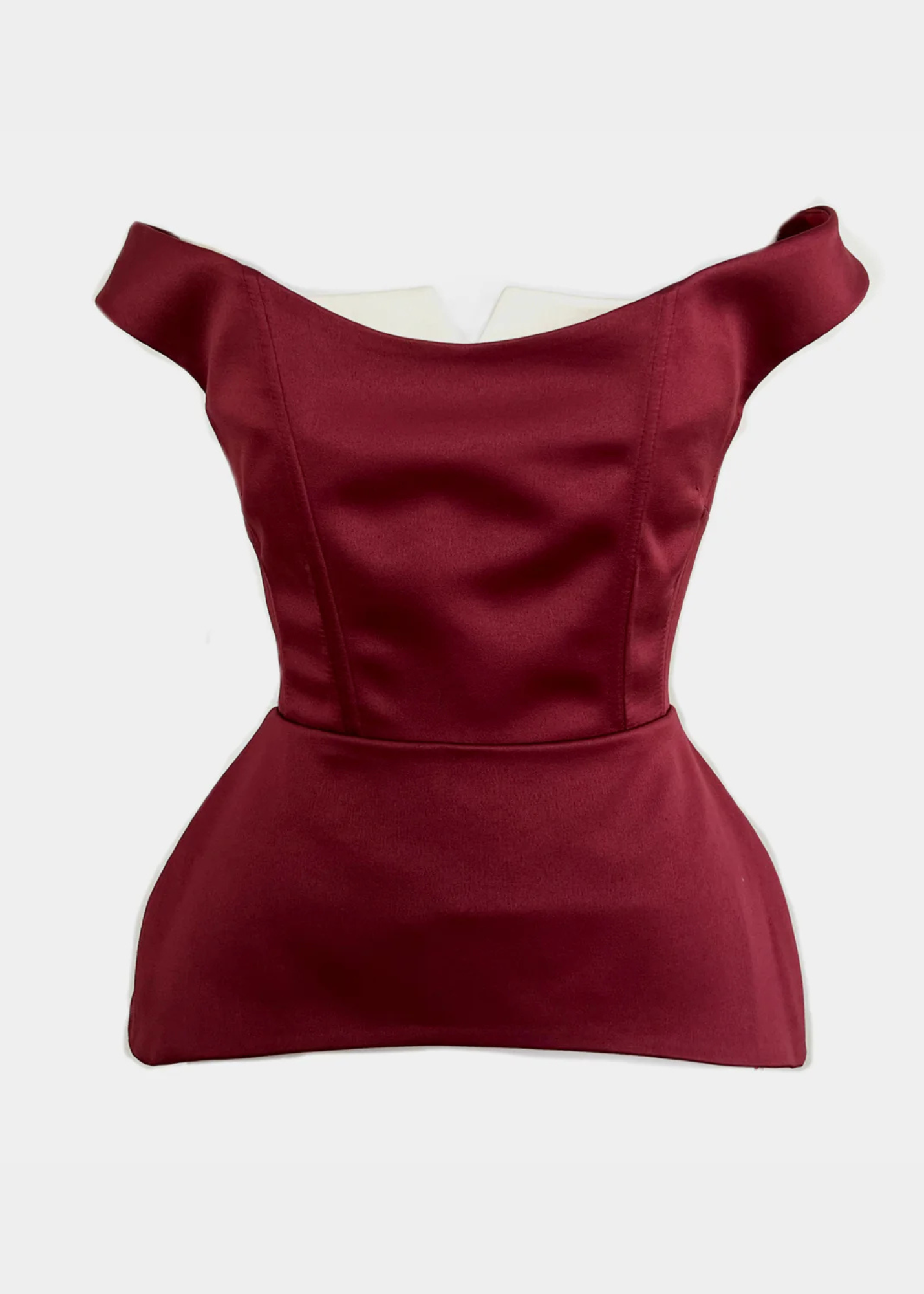 BURGUNDY SATINATED CORSET TOP WITH PEPLUM