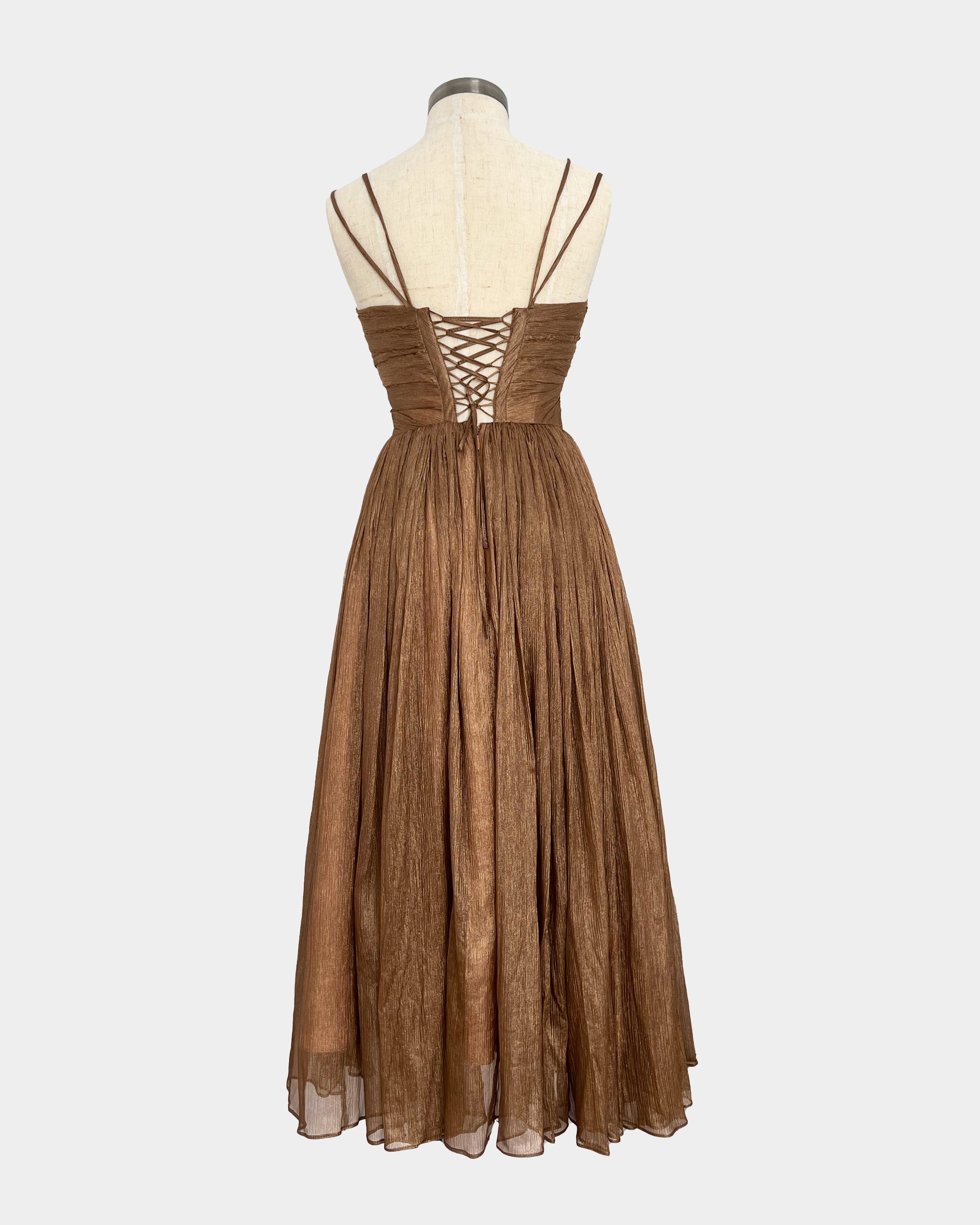 PLEATED SILK CINNAMON MIDI DRESS