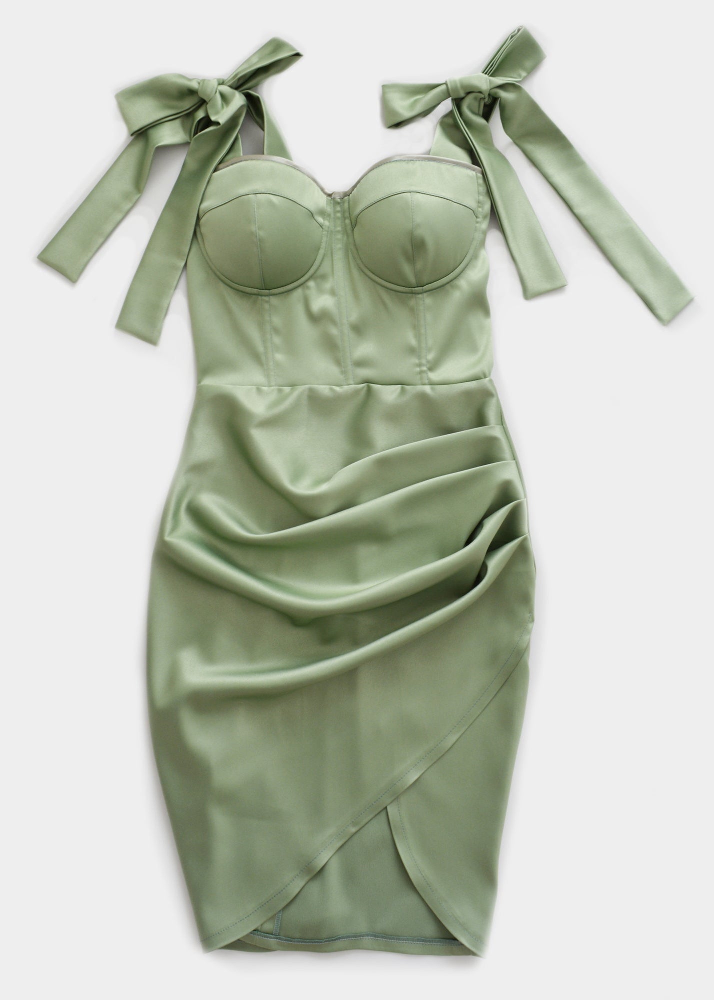 PASSIONATE BOW TOUCH SAGE GREEN DRESS