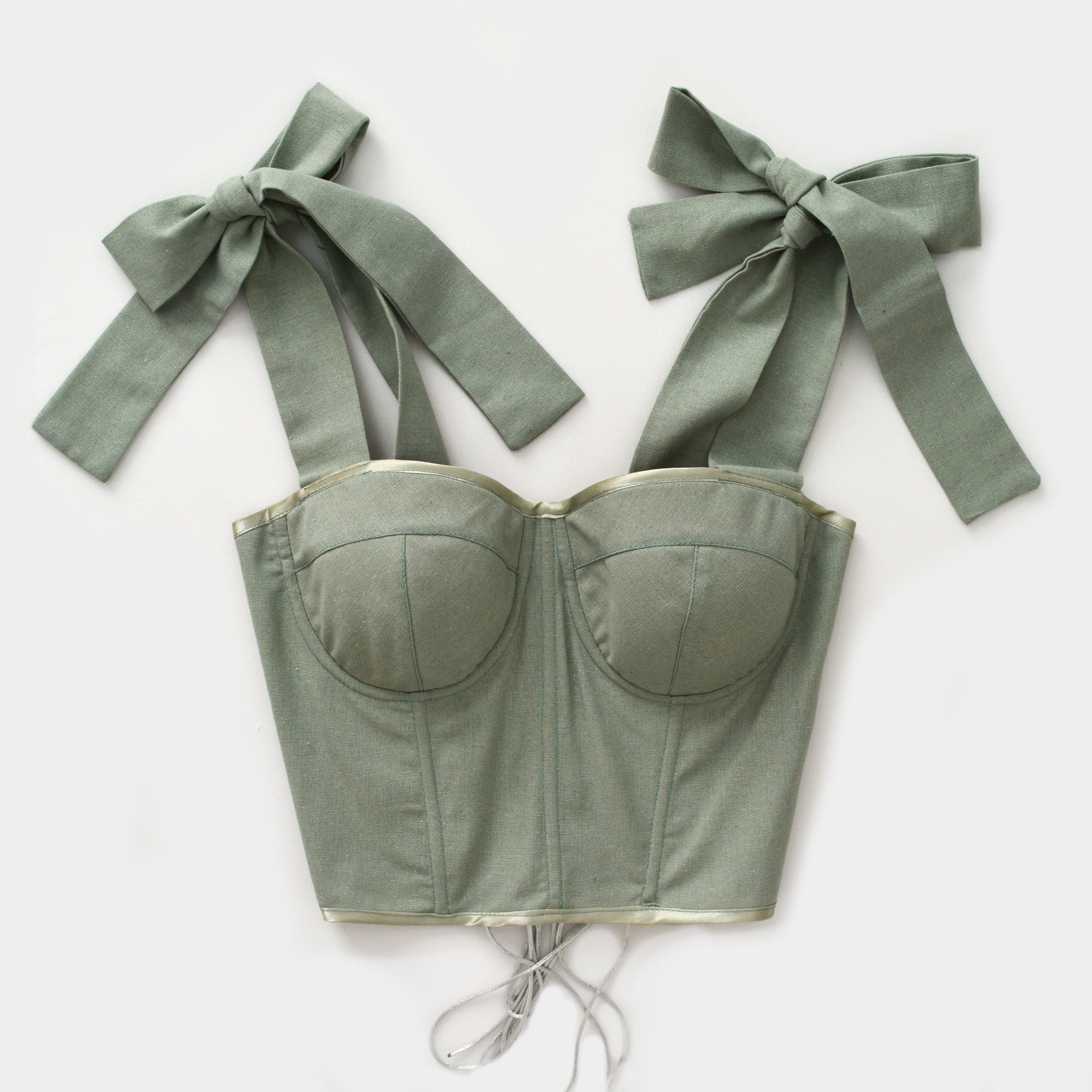 LINEN WITH A BOW SAGE GREEN CORSET