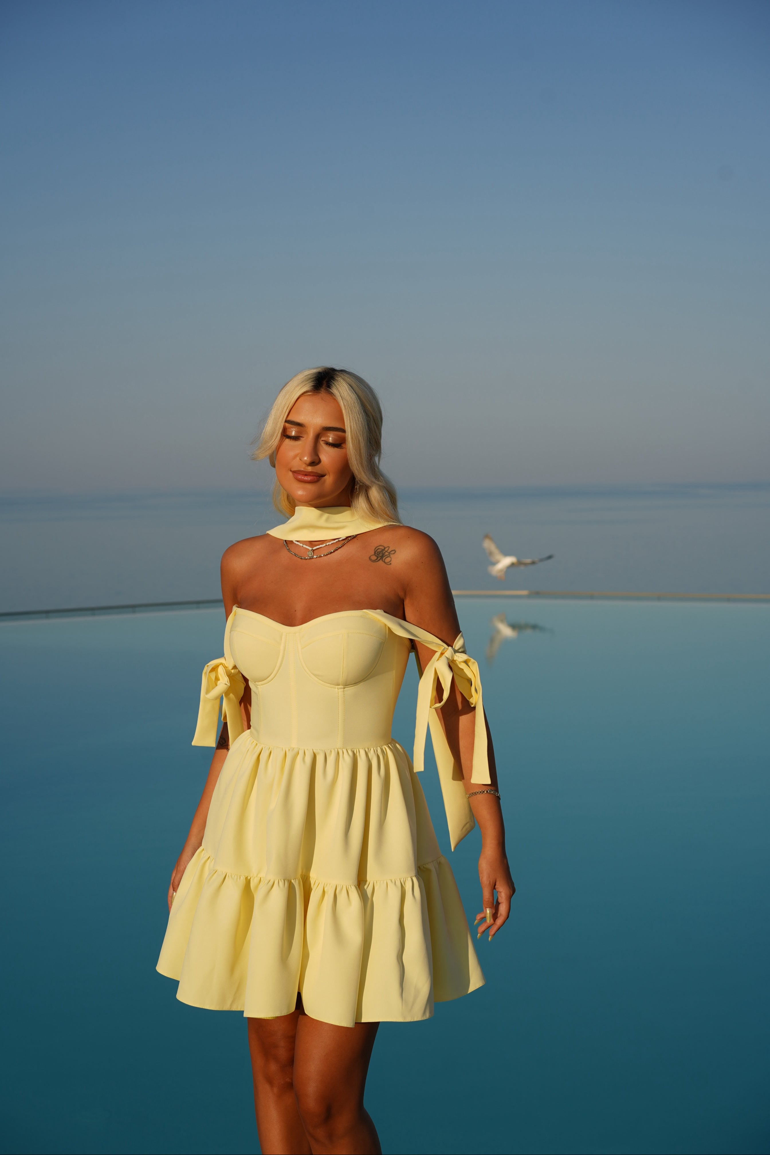 JOY BUTTER YELLOW MINI DRESS WITH SCARF