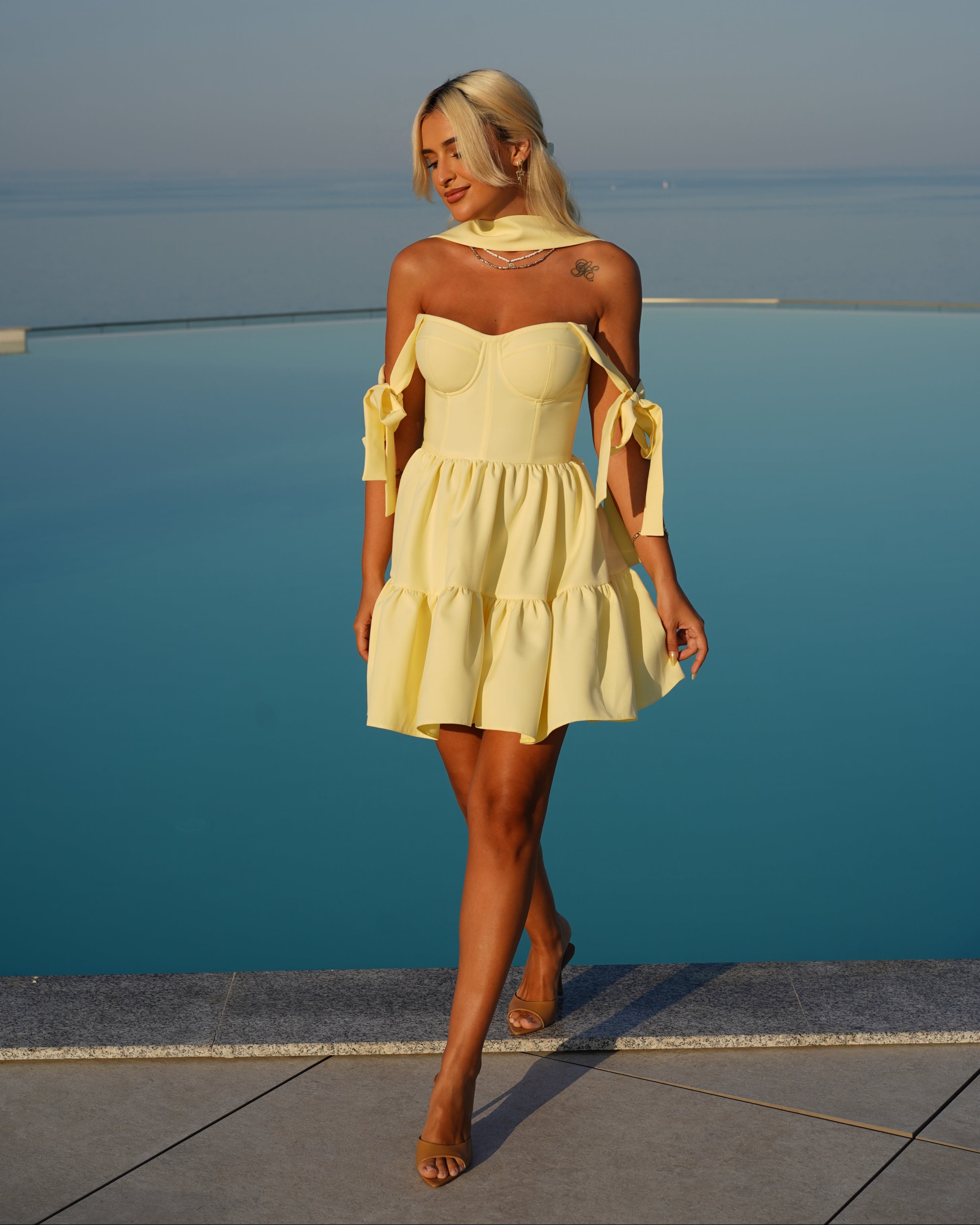 asymmetrical yellow dress Shona Joy - La Lune Asymmetrical Gathered Maxi Dress - Lemon