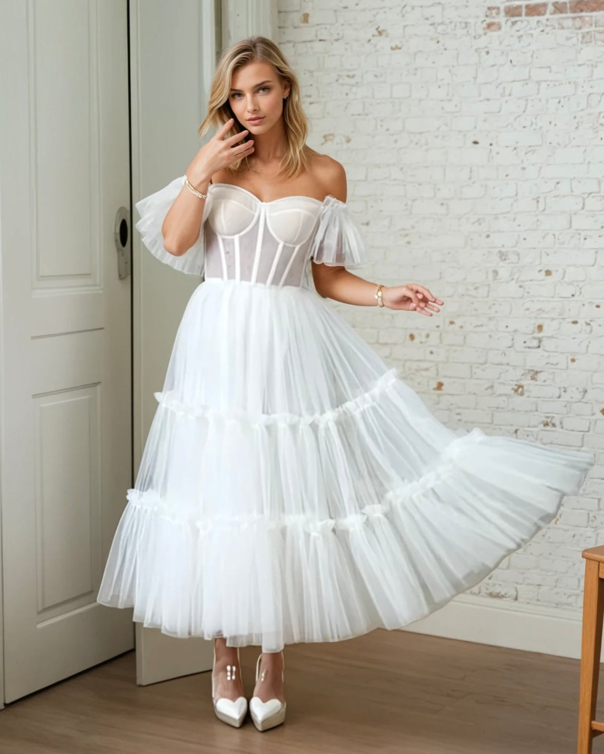 PRINCESS WHITE MIDI DRESS