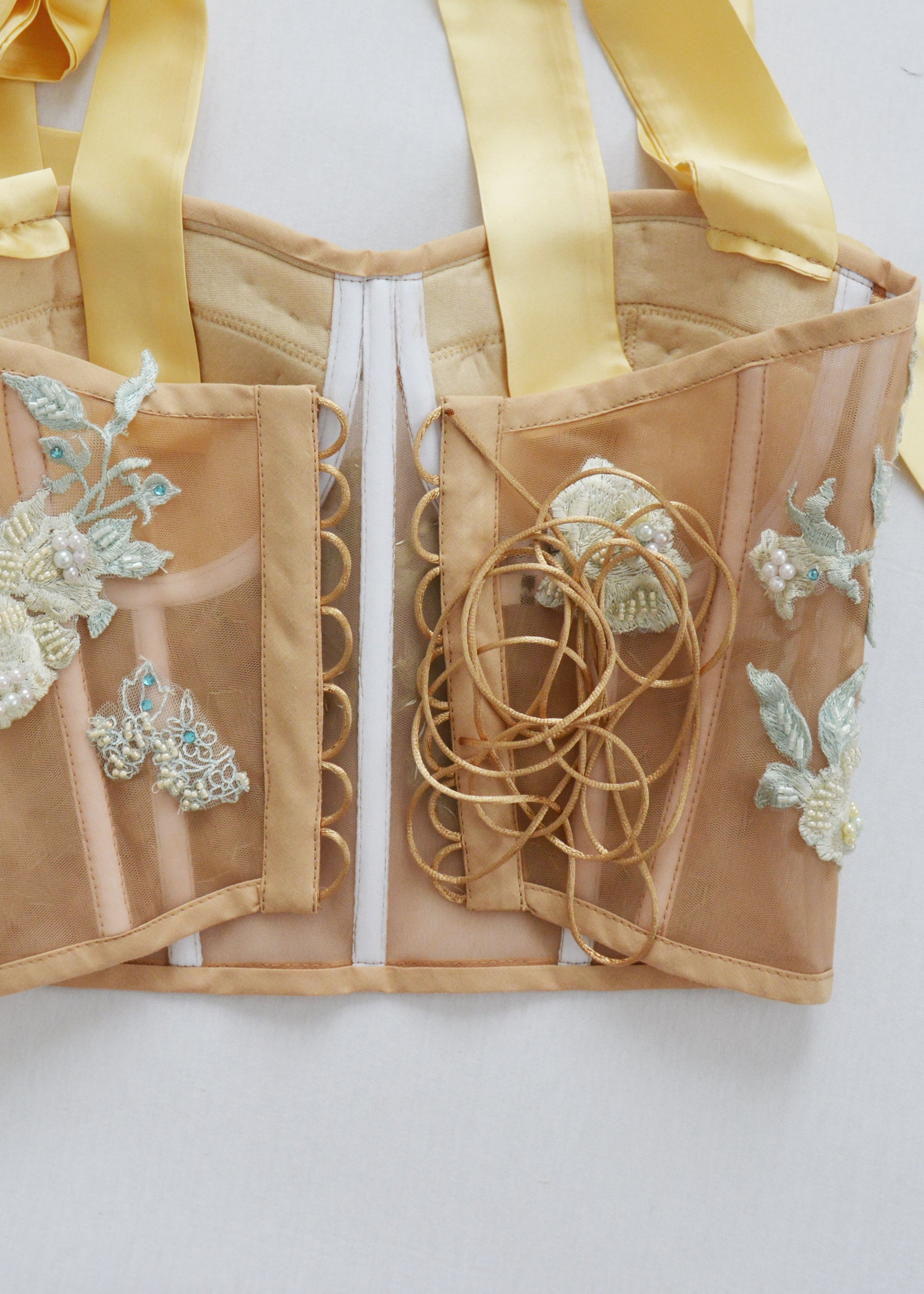SPRING FLOWERS CORSET WITH 100% SILK STRAPS