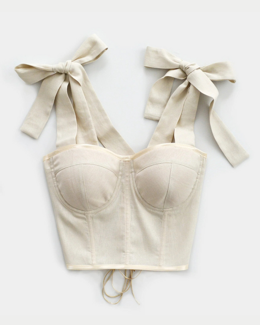 LINEN WITH A BOW CHALK CORSET