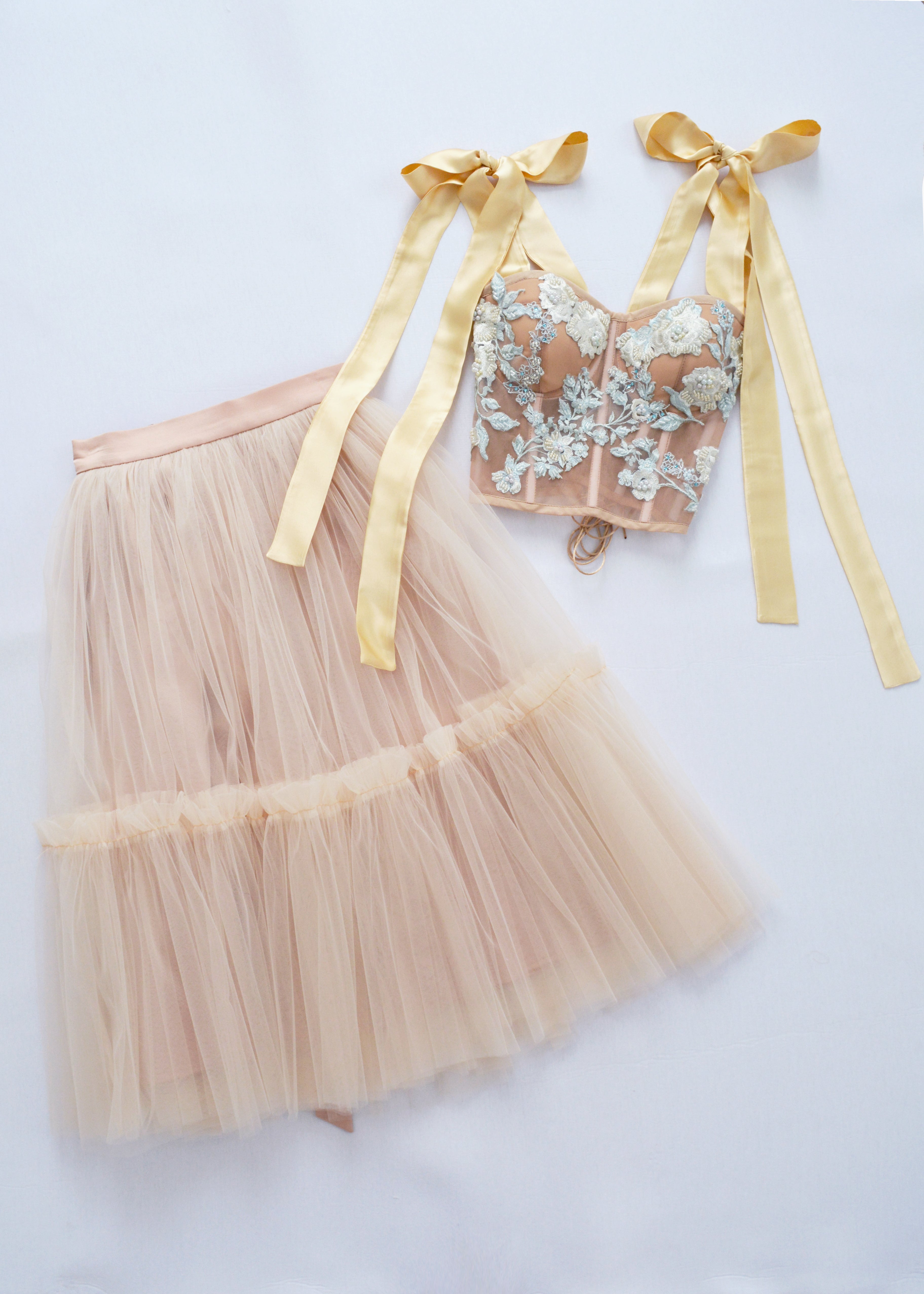 SPRING FLOWERS CORSET WITH 100% SILK STRAPS