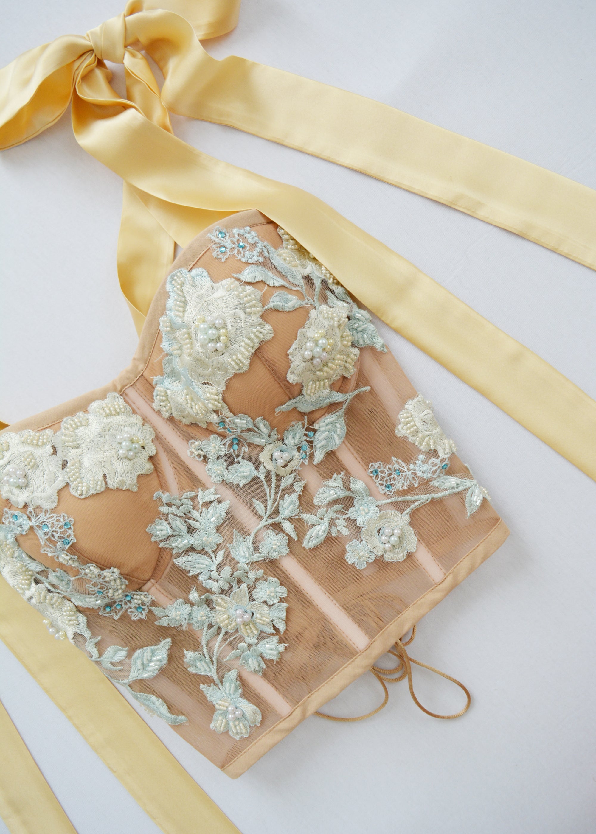 SPRING FLOWERS CORSET WITH 100% SILK STRAPS