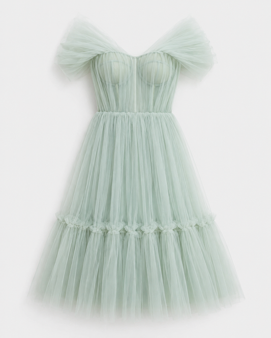RETRO BABY SAGE GREEN MIDI DRESS
