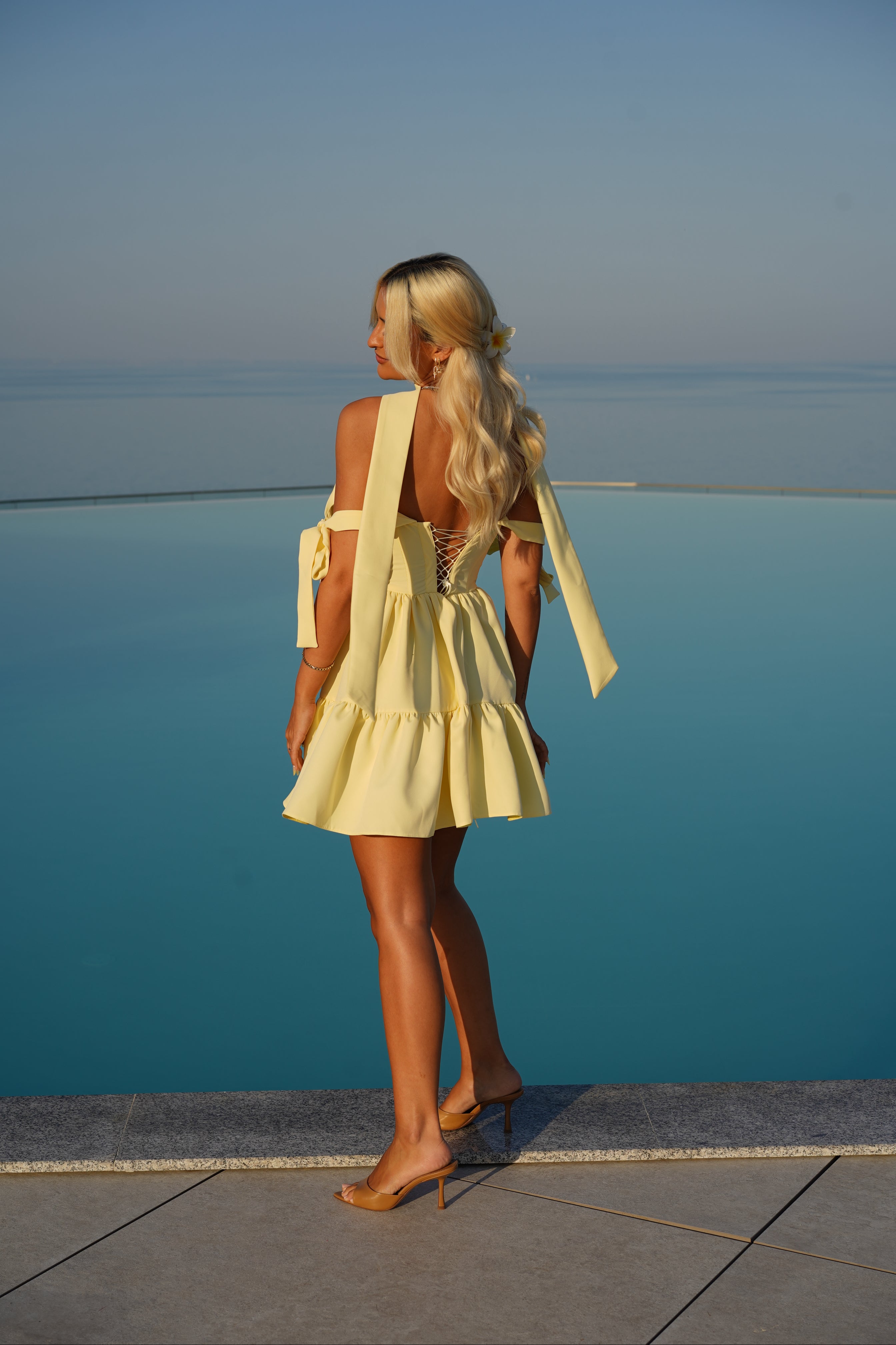 JOY BUTTER YELLOW MINI DRESS WITH SCARF