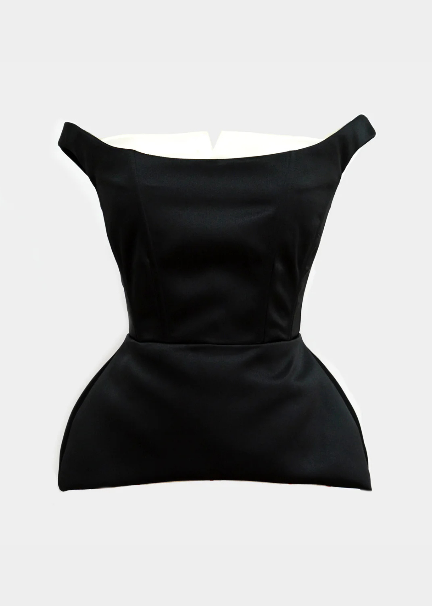 BLACK SATINATED CORSET TOP WITH PEPLUM