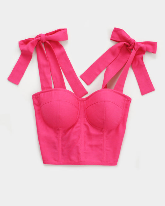 NEON PINK LINEN WITH A BOW CORSET