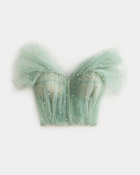 PEARLS ARE A GIRL'S BEST FRIEND SAGE GREEN CORSET