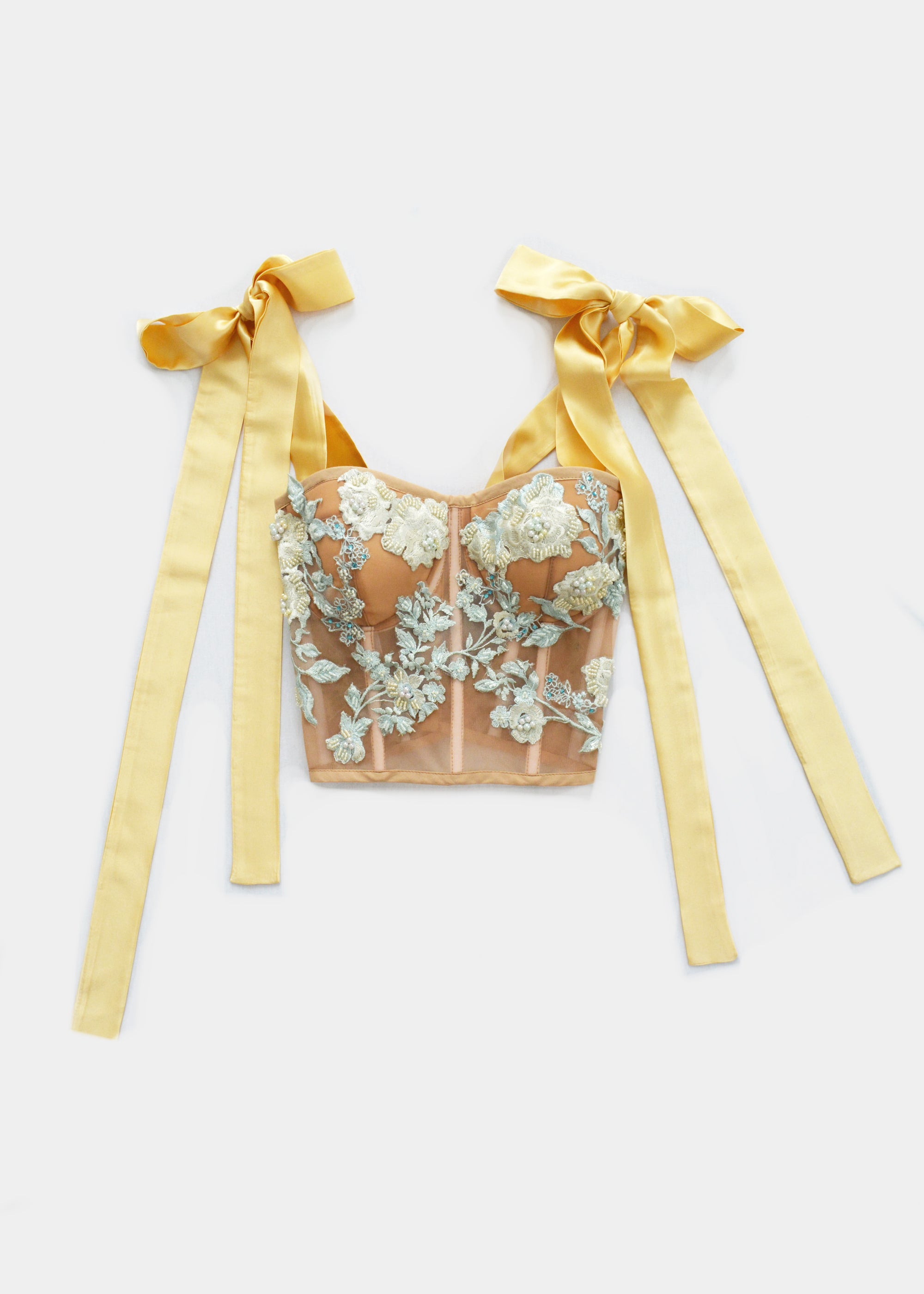 SPRING FLOWERS CORSET WITH 100% SILK STRAPS
