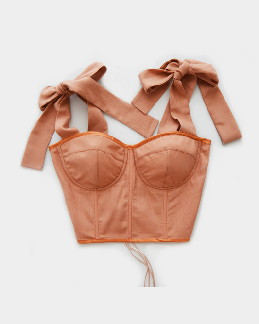 LINEN WITH A BOW TERRACOTTA CORSET