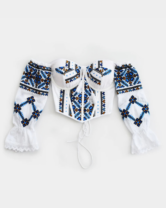 BLUE AND BROWN TRADITIONAL CORSET