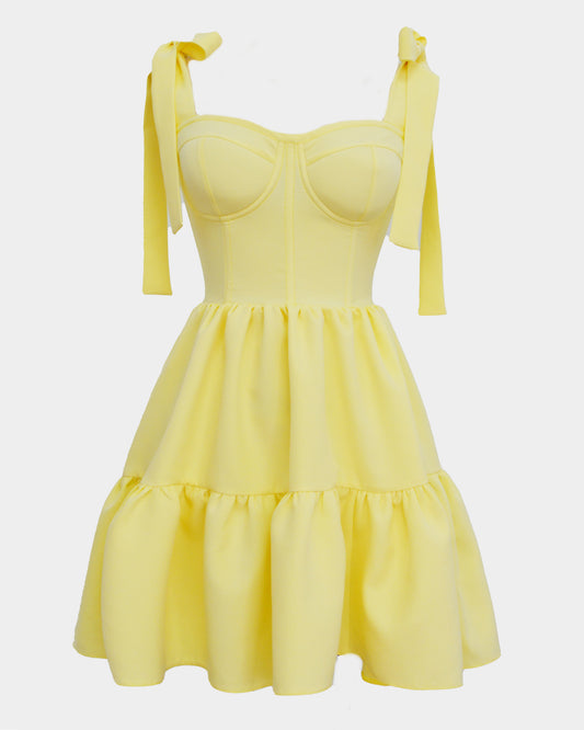 JOY BUTTER YELLOW MINI DRESS WITH SCARF